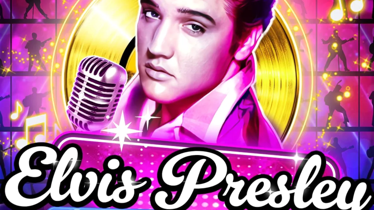 Tampilan visual slot Elvis Presley: Viva Las Records dengan nuansa neon Vegas