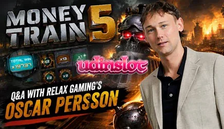 Tampilan visual dari mesin slot Money Train 5 dengan tema kereta api yang futuristik.