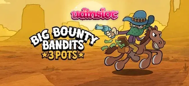 Tampilan visual slot Big Bounty Bandits: 3 Pots dengan gaya kartun Wild West